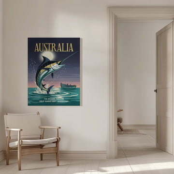 Leaping Marlin Australia Night | Canvas - Room Interior 1