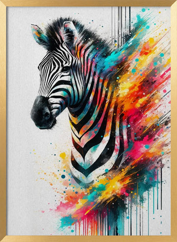 Colorful Zebra Splash | Poster - Gold Frame Interior