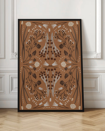 Folk Mirrored Botanicals - Earth Tones | Poster - Room Interior 1