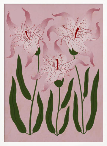 Botanical Pink Lilies | Poster - White Frame Interior