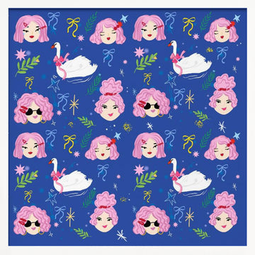 Whimsical Girls Swans Pattern | Poster - White Frame Interior