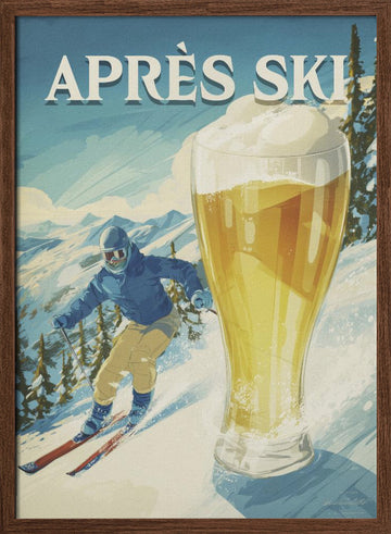 Après Ski Mountain Beer | Poster - Walnut Frame Interior