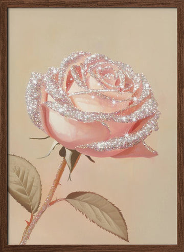 Dreamy Glitter Rose | Poster - Walnut Frame Interior