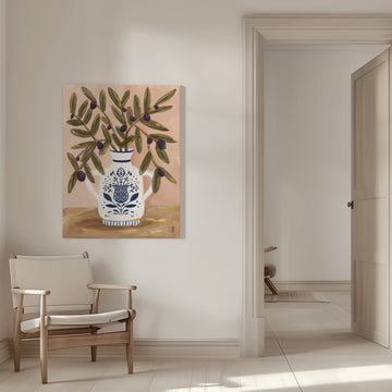 Olive Branches In a Pot Painting | Canvas - Room Interior 1
