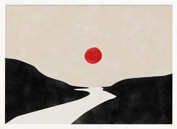 Red Sun Zen Landscape | Poster - White Frame Interior