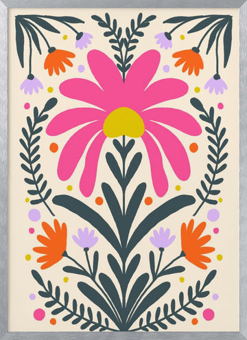 Vibrant Folk Floral | Poster - Silver Frame Interior