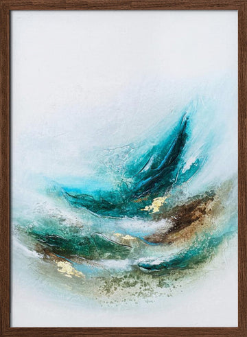 Fluid Teal Gold | Poster - Walnut Frame Interior