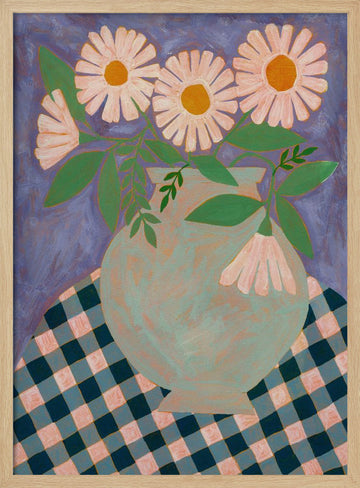 Daisies in Purple Vase | Poster - Wood Frame Interior