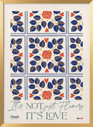 Love Flowers Botanical Pattern | Poster - Gold Frame Interior