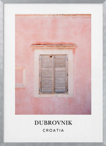 Pink Dubrovnik Croatia travel poster | Poster - Silver Frame Interior
