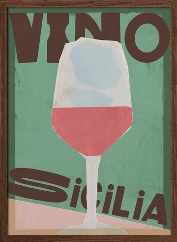 Vino Sicilia Glass | Poster - Walnut Frame Interior