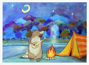 Bear Plays Banjo Camping | Poster - White Frame Interior