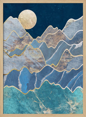 Golden Moon Mountains | Poster - Wood Frame Interior