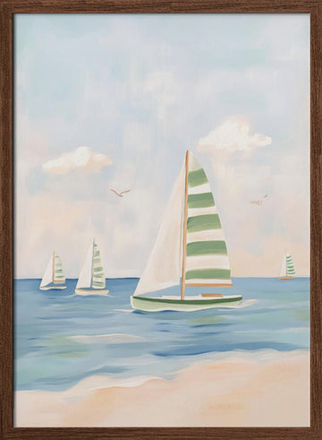 Summer Sailboat Serenity | Poster - Walnut Frame Interior