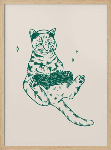 Gamer Cat Chill | Poster - Wood Frame Interior