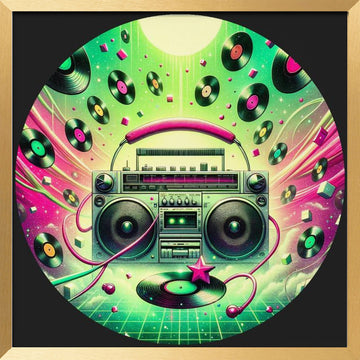 Neon Boombox Party | Poster - Gold Frame Interior