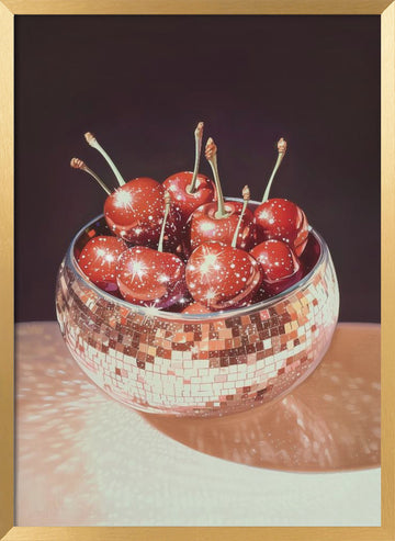 Sparkling Disco Cherries | Poster - Gold Frame Interior