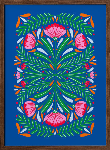 Colorful Floral Symmetry | Poster - Walnut Frame Interior