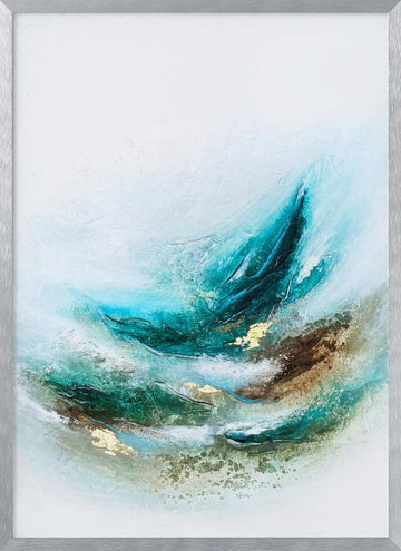 Fluid Teal Gold | Poster - Silver Frame Interior