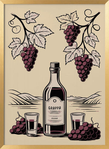 Grappa And Grapes | Poster - Gold Frame Interior
