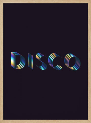 Holographic Disco Typography | Poster - Wood Frame Interior