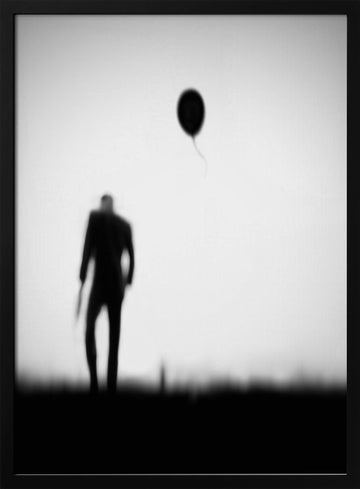 Man And Drifting Balloon | Poster - Black Metal Frame Interior