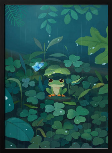Rainy Day Frog | Poster - Black Metal Frame Interior