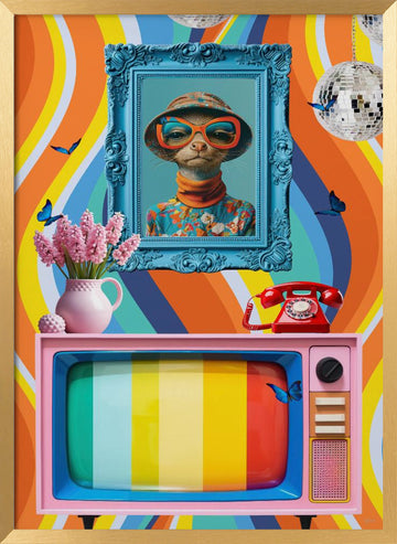 Stylish Retro Meerkat | Poster - Gold Frame Interior