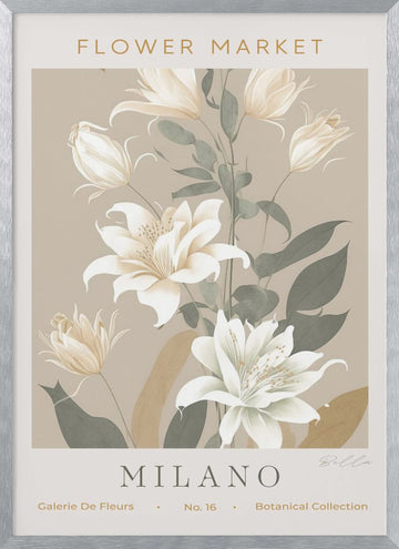 Elegant Cream Lilies | Poster - Silver Frame Interior