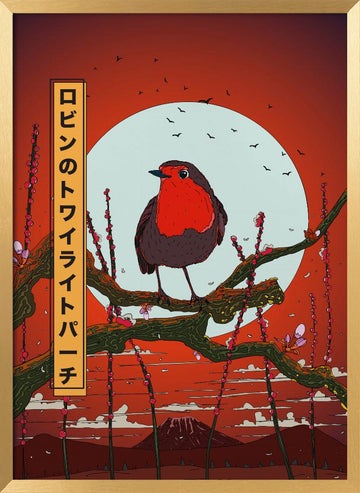 Twilight Robin Perch | Poster - Gold Frame Interior