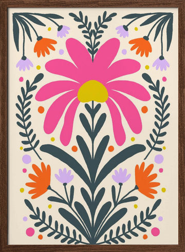 Vibrant Folk Floral | Poster - Walnut Frame Interior