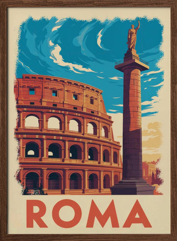 Rome Colosseum Column | Poster - Walnut Frame Interior