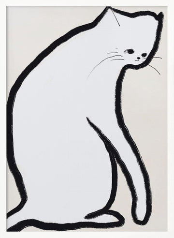Pensive White Cat | Poster - White Frame Interior