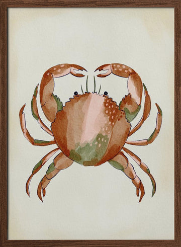 Watercolor Crab | Poster - Walnut Frame Interior