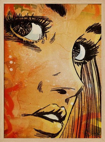 Crying Woman Portrait | Poster - Wood Frame Interior