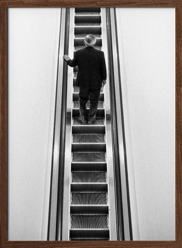 Solitary Escalator Climb | Poster - Walnut Frame Interior