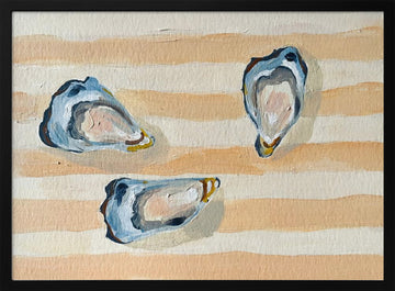 Coastal Oysters on Stripes | Poster - Black Metal Frame Interior