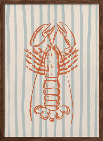 Coastal Striped Lobster | Poster - Walnut Frame Interior