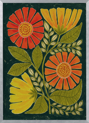 Colorful Folk Flowers | Poster - Silver Frame Interior