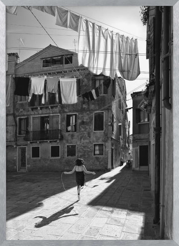 Skipping Girl Venice Alley | Poster - Silver Frame Interior