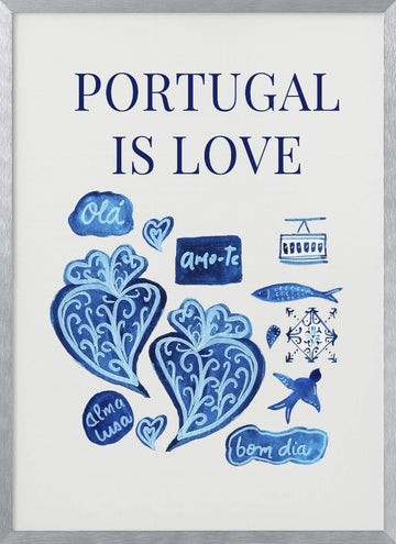 Watercolor Portugal Love | Poster - Silver Frame Interior