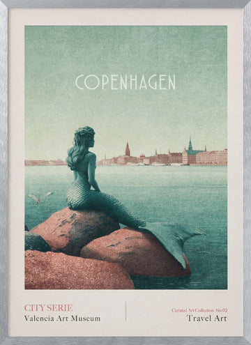 Copenhagen - Little Mermaid | Poster - Silver Frame Interior
