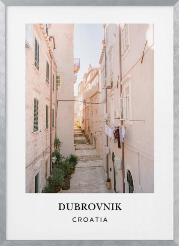 Streets of Dubrovnik Croatia Travel poster | Poster - Silver Frame Interior