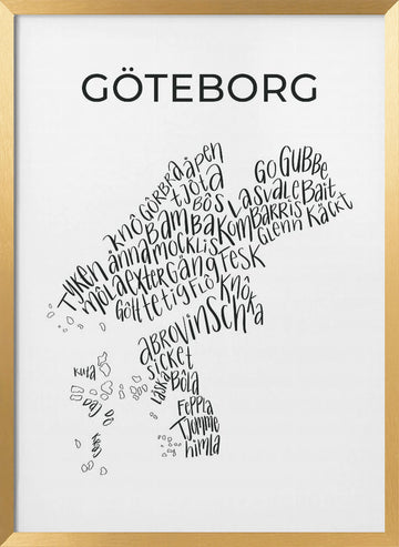 Gothenburg Slang Map | Poster - Gold Frame Interior