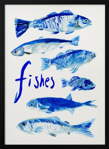 Painted Blue Fishes | Poster - Black Metal Frame Interior