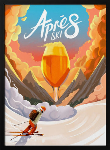 Après Ski Sunset Beer | Poster - Black Metal Frame Interior