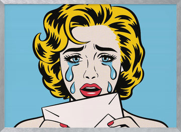 Crying Pop Art Woman | Poster - Silver Frame Interior