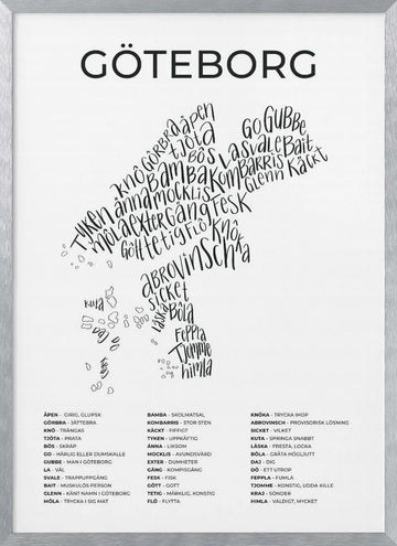 Gothenburg Word Map | Poster - Silver Frame Interior