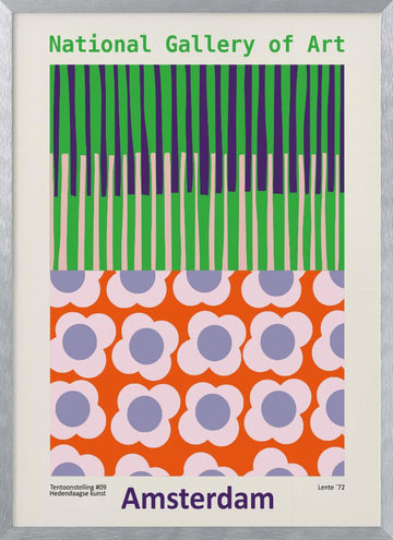 Retro Floral Stripes | Poster - Silver Frame Interior