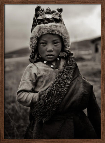 Watchful Child in Fur | Poster - Walnut Frame Interior